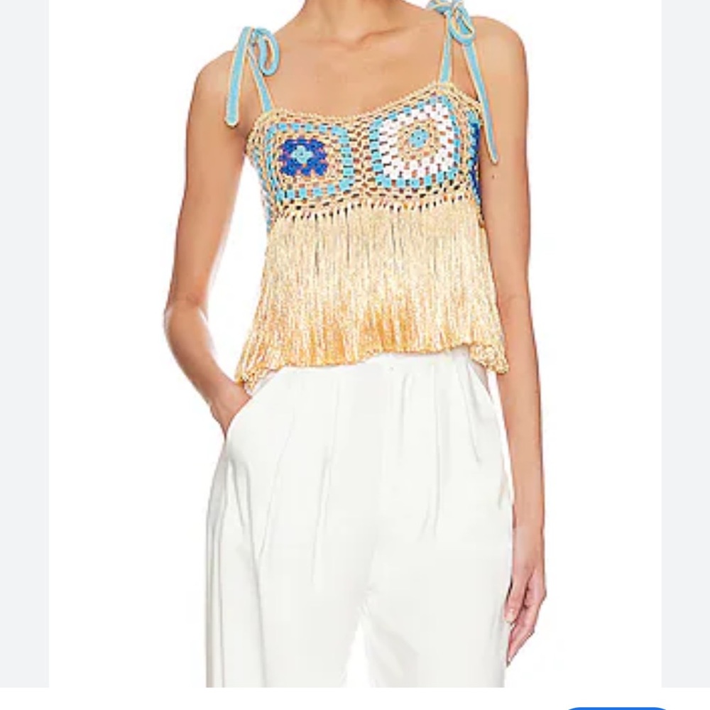 My Beachy Side Hand Crochet Patchwork Fringe Crop… - image 1